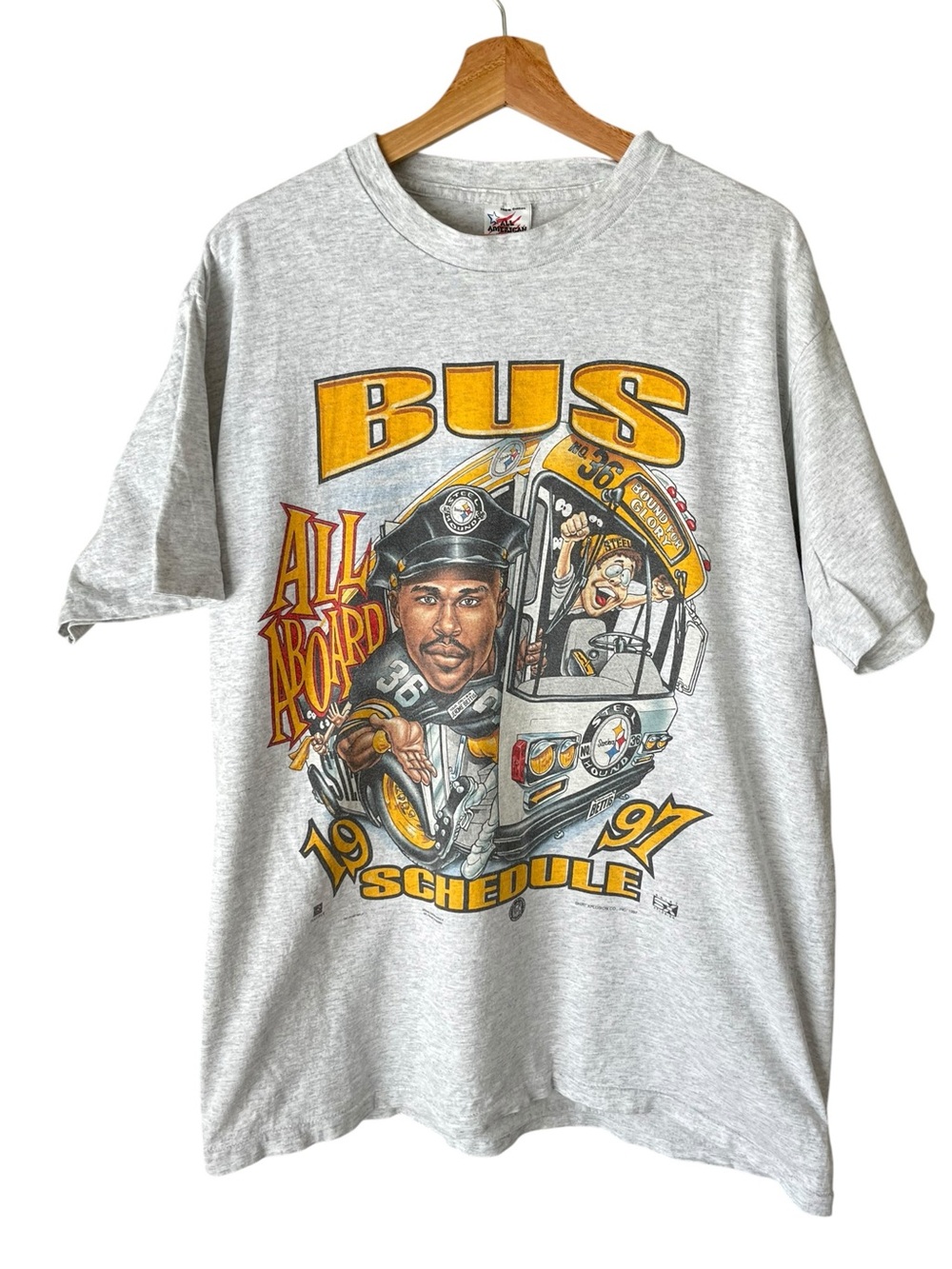 Vintage 1997 Steelers Jerome Bettis Bus Schedule Single Stitch Tee Size XL